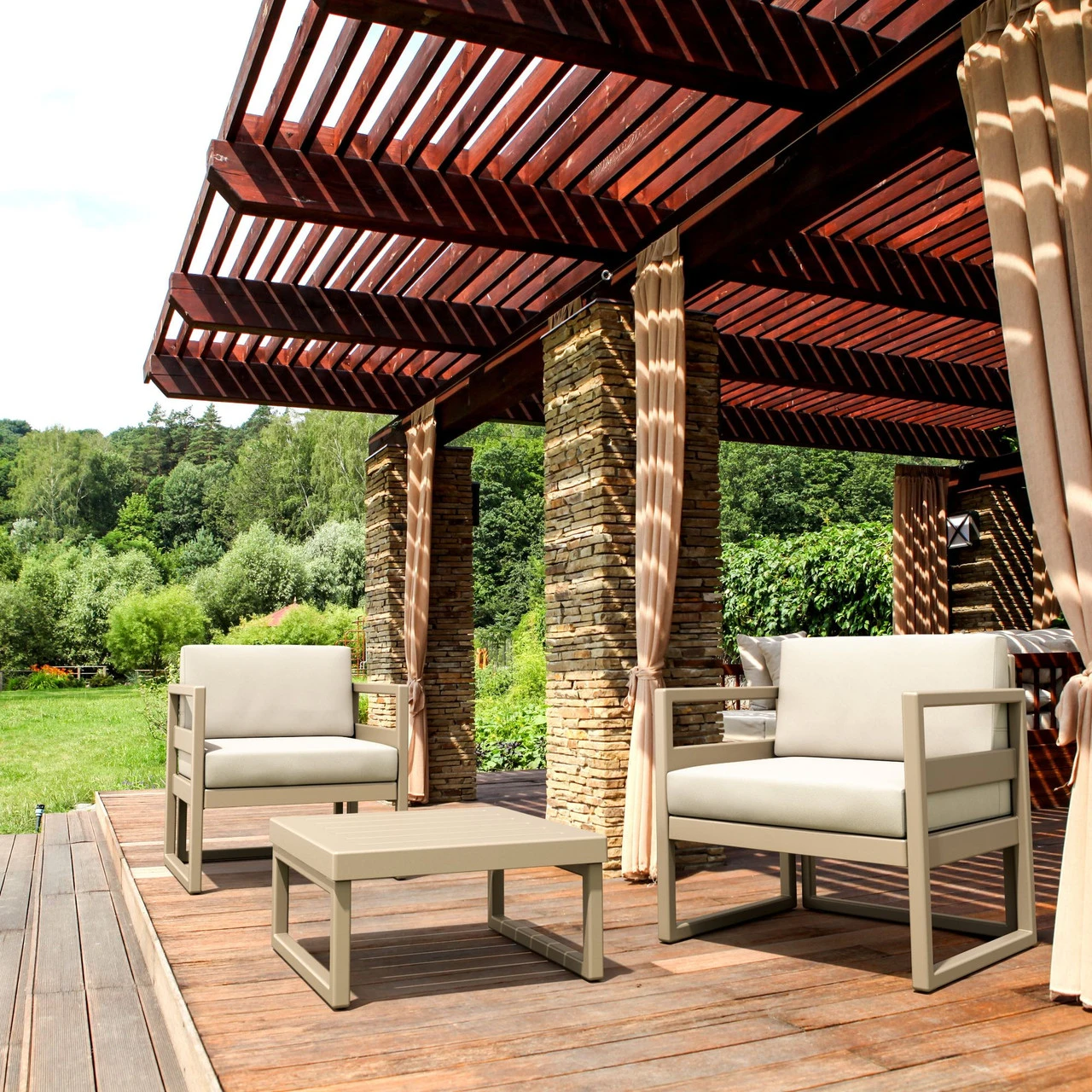 25.5" Taupe Brown Patio Square Coffee Table 5 25.5" Taupe Brown Patio Square Coffee Table - Image 5