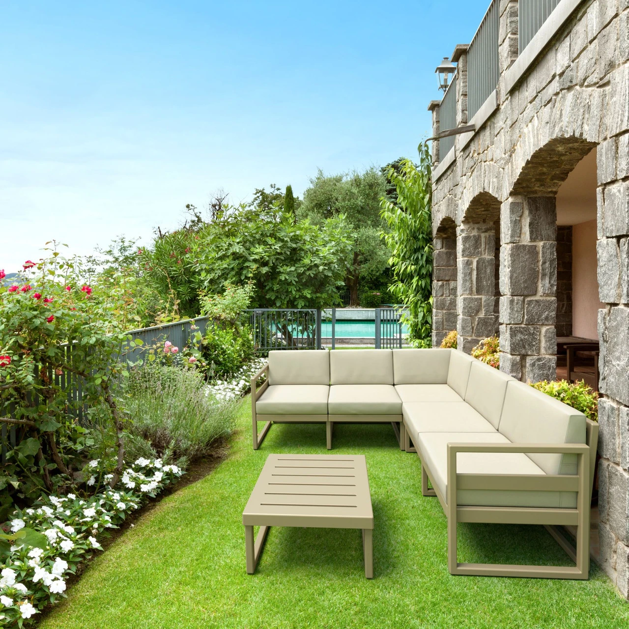 25.5" Taupe Brown Patio Square Coffee Table 7 25.5" Taupe Brown Patio Square Coffee Table - Image 7