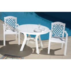 42" White Round Outdoor Patio Dining Table -PatioVibe Shop dpam isp146 whi 3 94647.1686994029