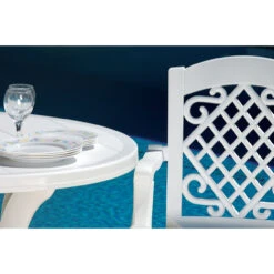 42" White Round Outdoor Patio Dining Table -PatioVibe Shop dpam isp146 whi 4 06307.1686994030