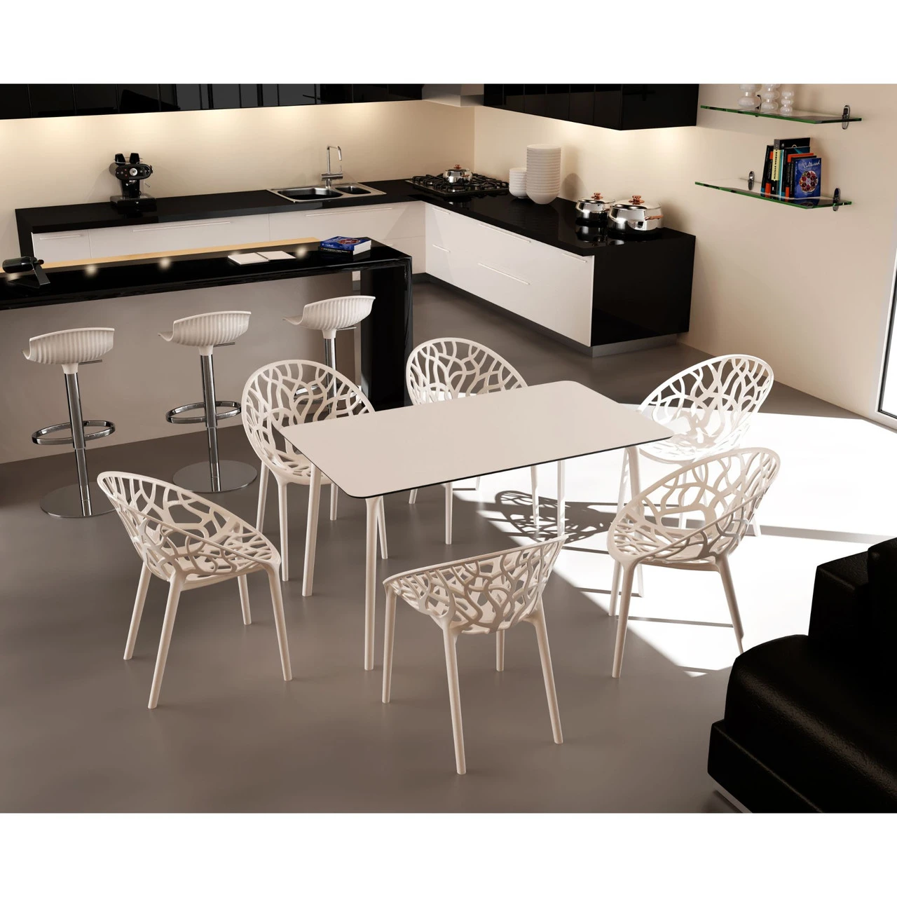 55" White Rectangular Laminated Top Outdoor Patio Dining Table 6 55" White Rectangular Laminated Top Outdoor Patio Dining Table - Image 6