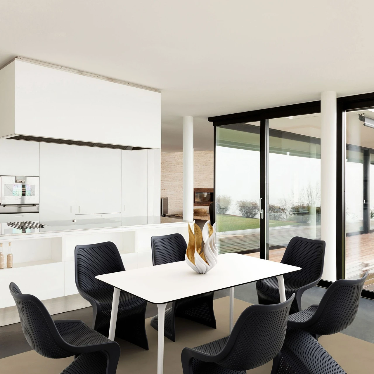 55" White Rectangular Laminated Top Outdoor Patio Dining Table 7 55" White Rectangular Laminated Top Outdoor Patio Dining Table - Image 7