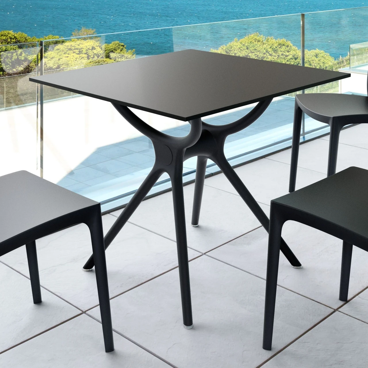 31.5" Black Square Laminated Top Outdoor Patio Dining Table 4 31.5" Black Square Laminated Top Outdoor Patio Dining Table - Image 4
