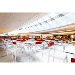 31.5" White Square Laminated Top Outdoor Patio Dining Table -PatioVibe Shop dpam isp700 whi 6 31803.1683977343