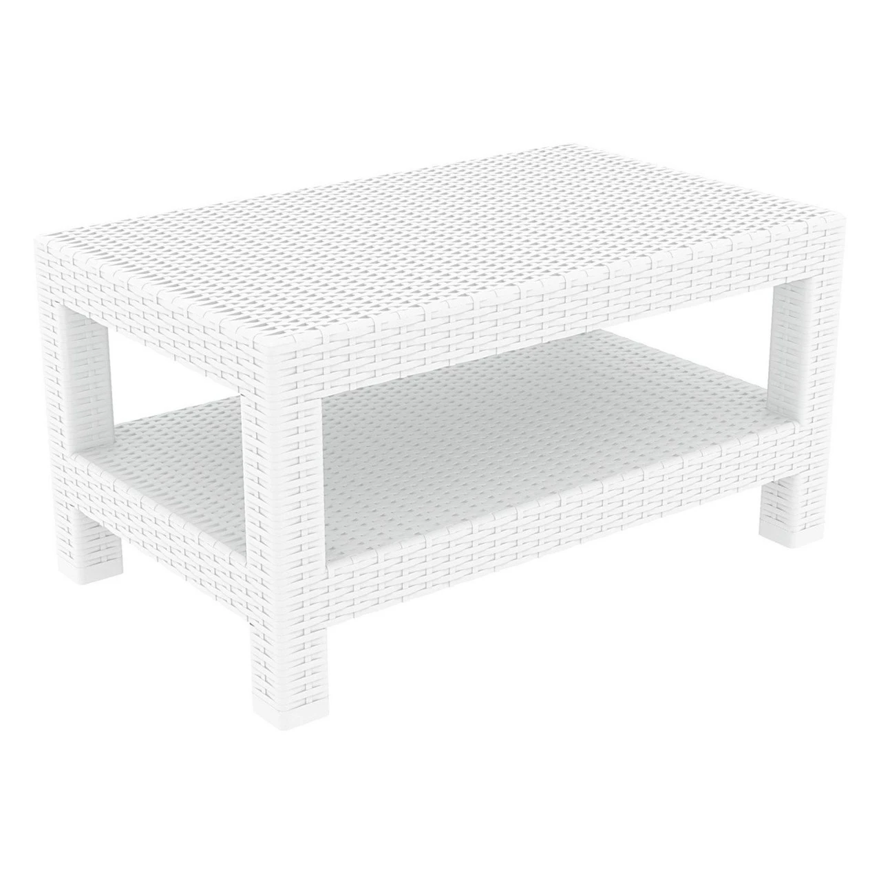 36" White Outdoor Patio Wickerlook Rectangular Coffee Table With Magazine Rack 1 36" White Outdoor Patio Wickerlook Rectangular Coffee Table With Magazine Rack