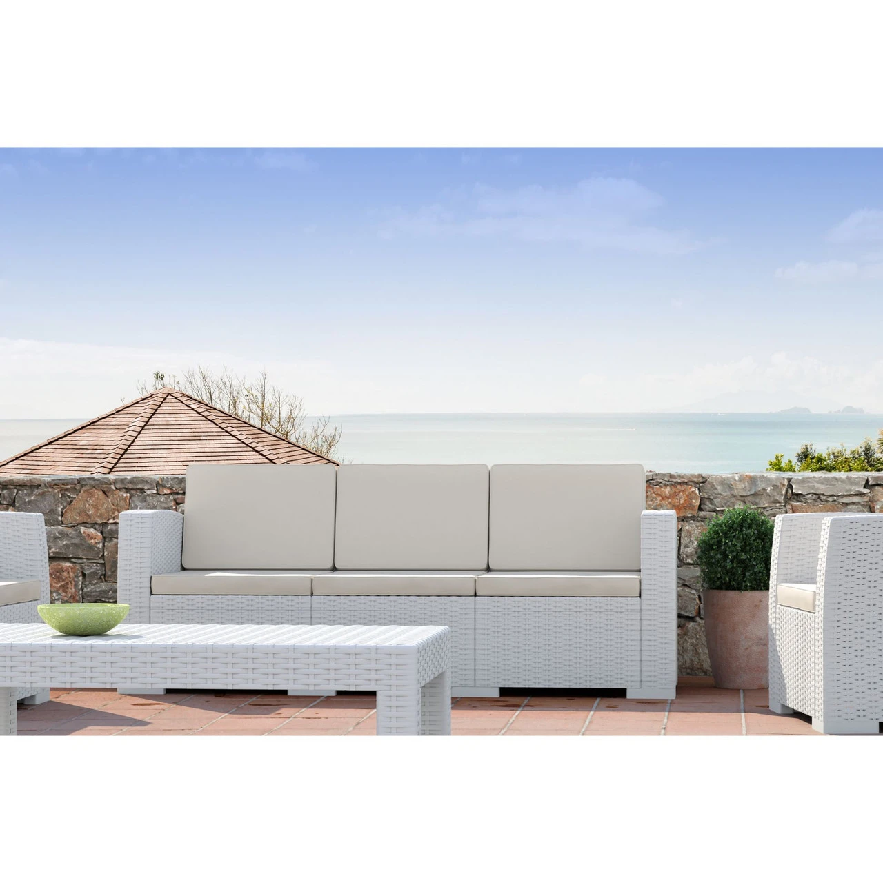 36" White Outdoor Patio Wickerlook Rectangular Coffee Table With Magazine Rack 3 36" White Outdoor Patio Wickerlook Rectangular Coffee Table With Magazine Rack - Image 3