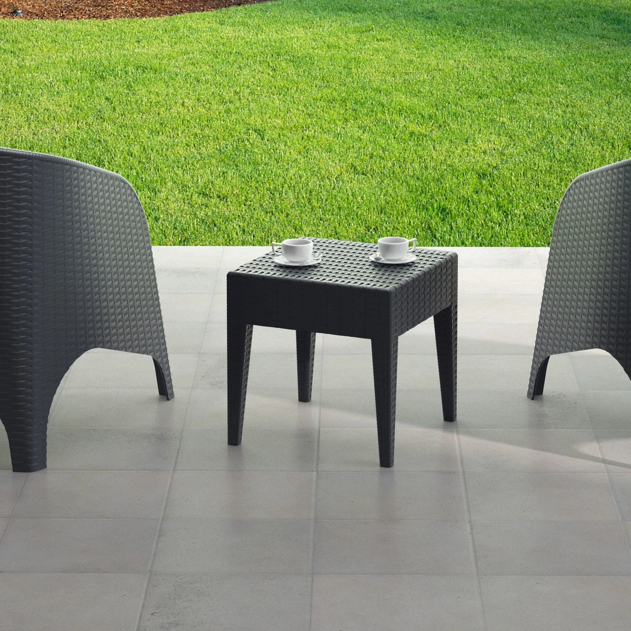 18" Gray Outdoor Patio Wickerlook Square Side Table 3 18" Gray Outdoor Patio Wickerlook Square Side Table - Image 3