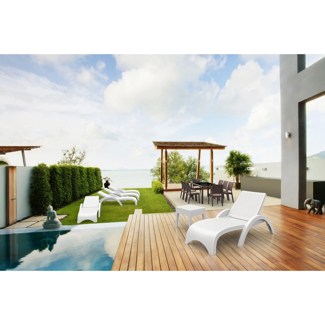 18" White Outdoor Patio Wickerlook Square Side Table 7 18" White Outdoor Patio Wickerlook Square Side Table - Image 7