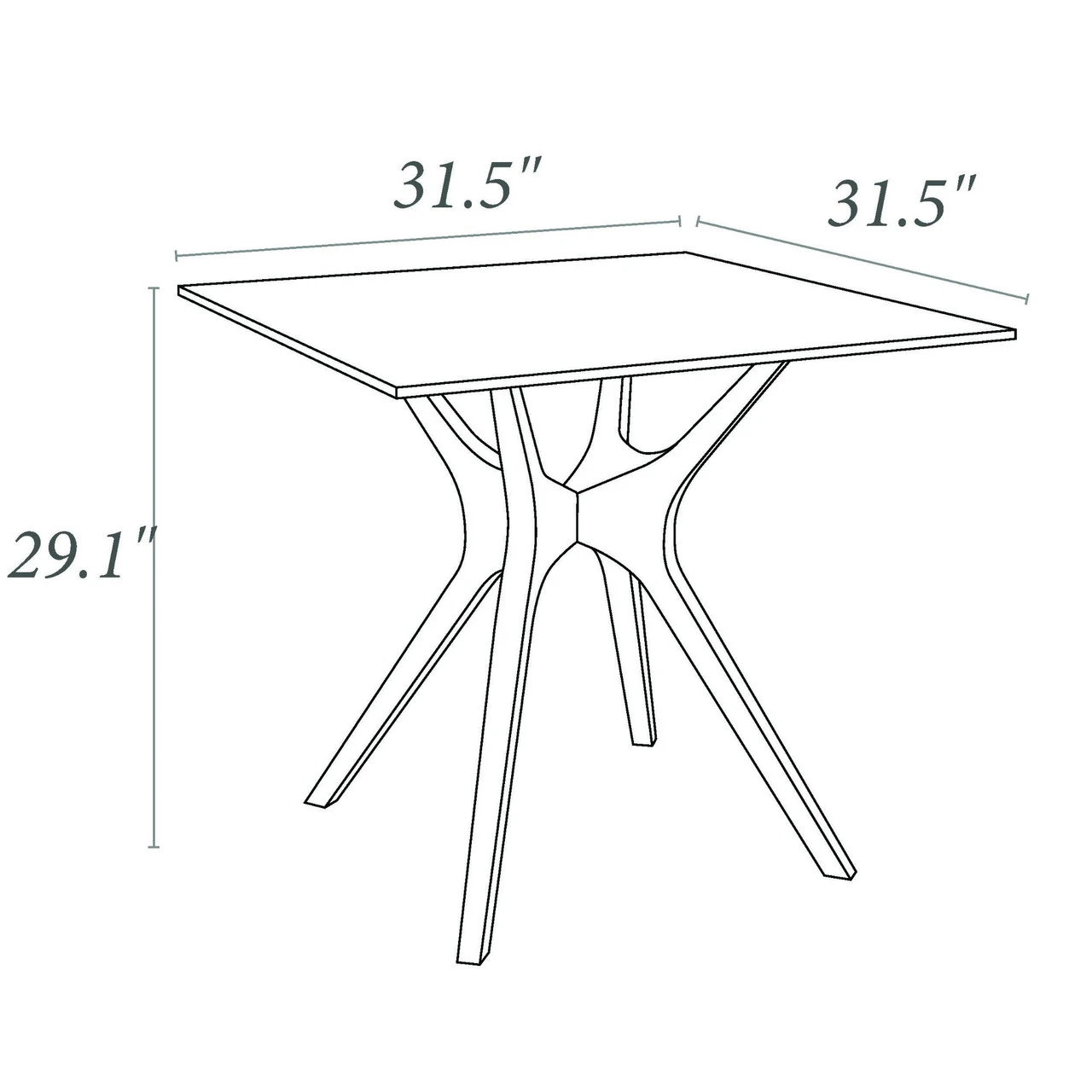 31.5" White Solid Square Patio Dining Table 7 31.5" White Solid Square Patio Dining Table - Image 7