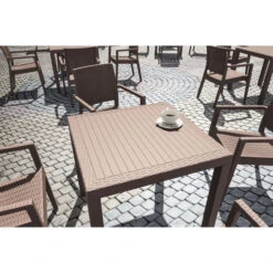 31.5" Coffee Brown Wickerlook Square Patio Dining Table -PatioVibe Shop dpam isp875 br 3 66688.1667543009