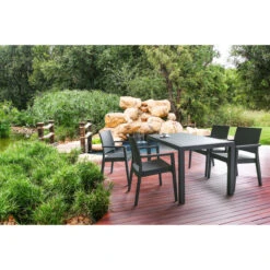 55" Gray Wickerlook Rectangular Patio Dining Table -PatioVibe Shop dpam isp878 dg 5 70536.1667531555