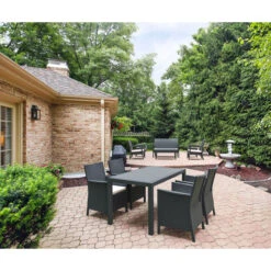 55" Gray Wickerlook Rectangular Patio Dining Table -PatioVibe Shop dpam isp878 dg 6 88727.1667531555