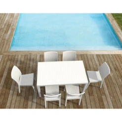 55" White Wickerlook Rectangular Patio Dining Table -PatioVibe Shop dpam isp878 wh 4 11758.1667647228
