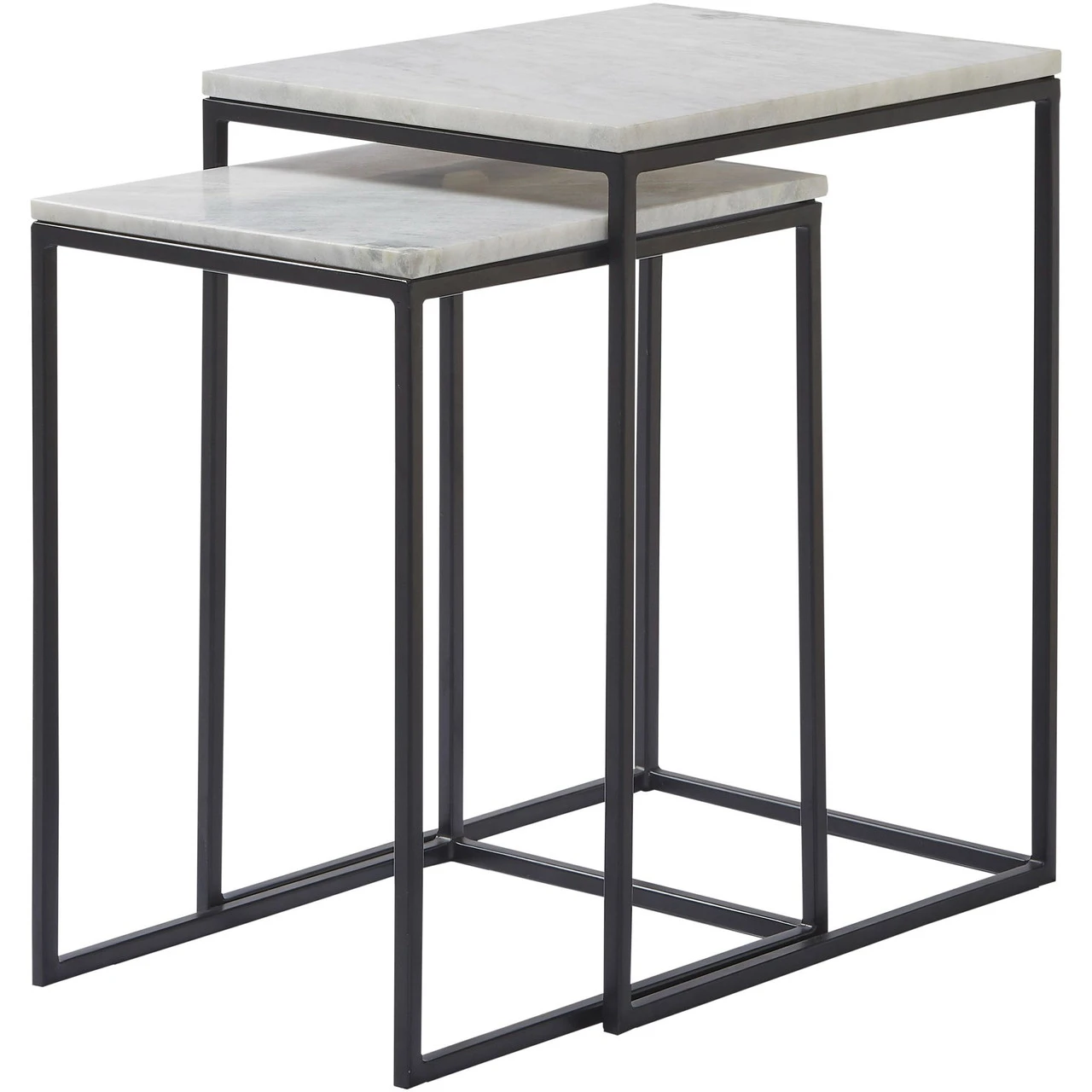 Set Of 2 Black And White Powder Coated Outdoor Nesting Tables 20" 1 Set Of 2 Black And White Powder Coated Outdoor Nesting Tables 20"