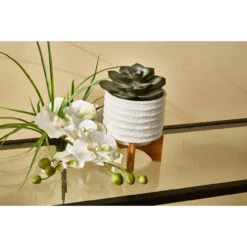 7" White And Brown Striped Ceramic Planter On Stand 5 7" White And Brown Striped Ceramic Planter On Stand -PatioVibe Shop dsage 14485 03 3 60777.1667534786