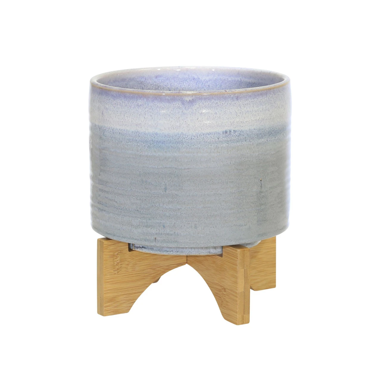 9" Pale Blue And Brown Ceramic Planter On Stand 1 9" Pale Blue And Brown Ceramic Planter On Stand