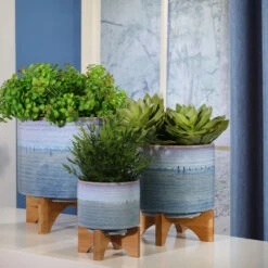 9" Pale Blue And Brown Ceramic Planter On Stand 7 9" Pale Blue And Brown Ceramic Planter On Stand -PatioVibe Shop dsage 14485 05 4 34262.1667534789