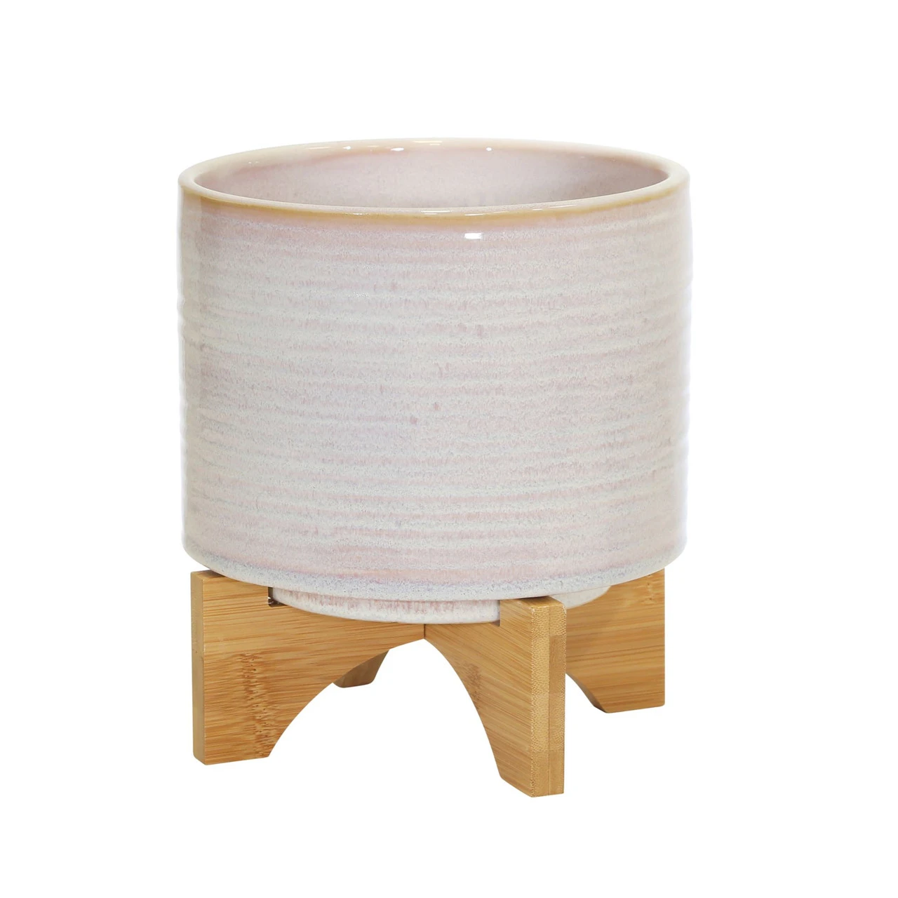 9" Cream White And Brown Striped Ceramic Planter On Stand 1 9" Cream White And Brown Striped Ceramic Planter On Stand
