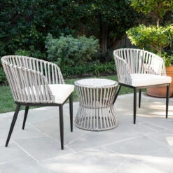 Set Of 3 Black And Off-White Melilani Wicker Outdoor Collection, 19.5" -PatioVibe Shop dsne od10861 3 90207.1667603037