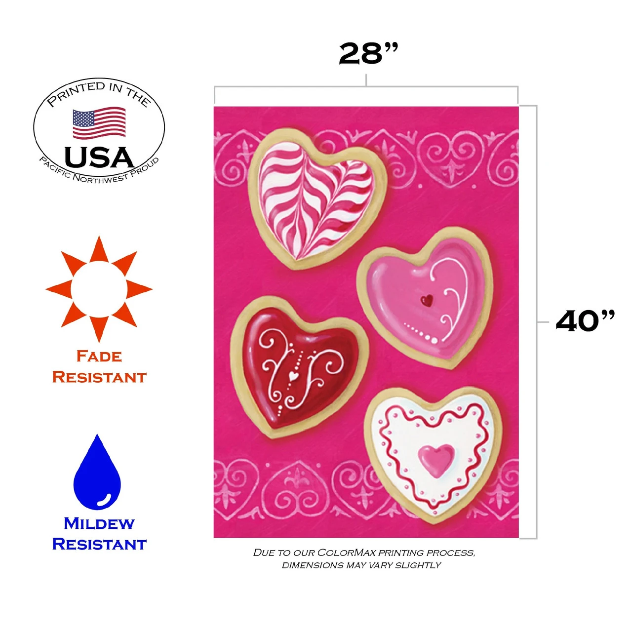 Heart Cookies Outdoor House Flag 40" X 28" 3 Heart Cookies Outdoor House Flag 40" X 28" - Image 3