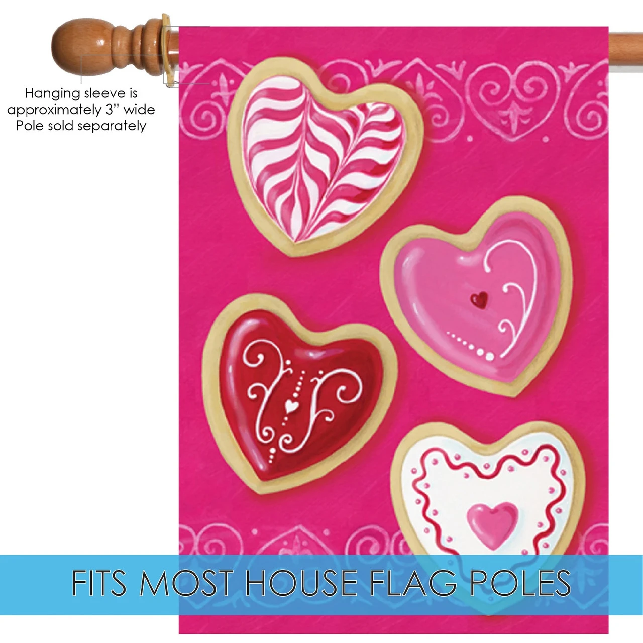 Heart Cookies Outdoor House Flag 40" X 28" 5 Heart Cookies Outdoor House Flag 40" X 28" - Image 5