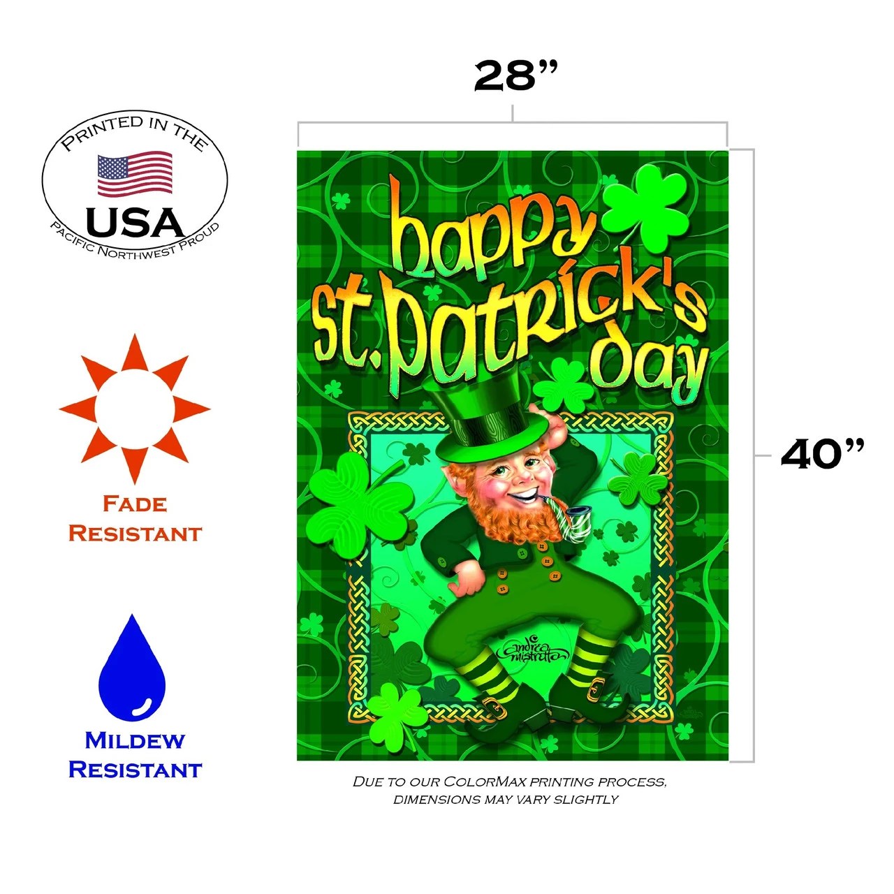 Happy Leprechaun St. Patrick's Day Outdoor House Flag 40" X 28" 3 Happy Leprechaun St. Patrick's Day Outdoor House Flag 40" X 28" - Image 3
