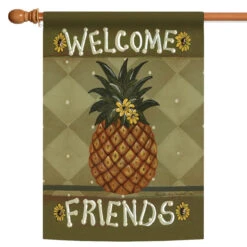 Pineapple And Flowers 'Welcome Friends' Outdoor House Flag 40" X 28"