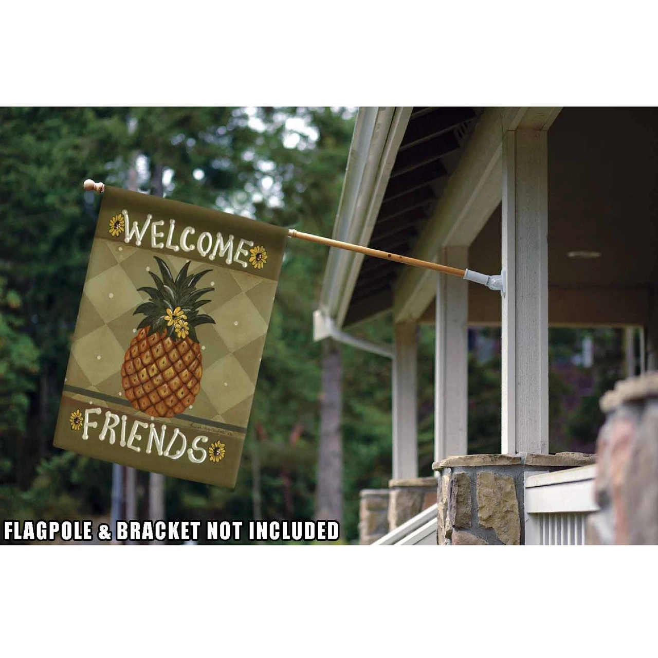 Pineapple And Flowers 'Welcome Friends' Outdoor House Flag 40" X 28" 2 Pineapple And Flowers 'Welcome Friends' Outdoor House Flag 40" X 28" - Image 2