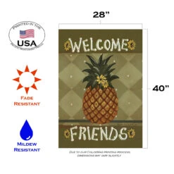 Pineapple And Flowers 'Welcome Friends' Outdoor House Flag 40" X 28" 7 Pineapple And Flowers 'Welcome Friends' Outdoor House Flag 40" X 28" -PatioVibe Shop dtol102134 3 40910.1682374478