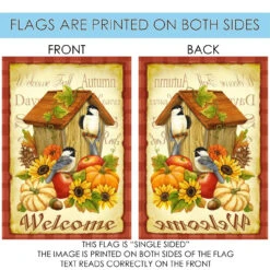 Birdhouse And Pumpkin 'Welcome' Fall Harvest Outdoor House Flag 40" X 28" -PatioVibe Shop dtol102503 4 84936.1682374526
