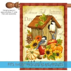 Birdhouse And Pumpkin 'Welcome' Fall Harvest Outdoor House Flag 40" X 28" -PatioVibe Shop dtol102503 5 42247.1682374526