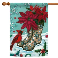 Poinsettia Boots Christmas Outdoor House Flag 40" X 28"