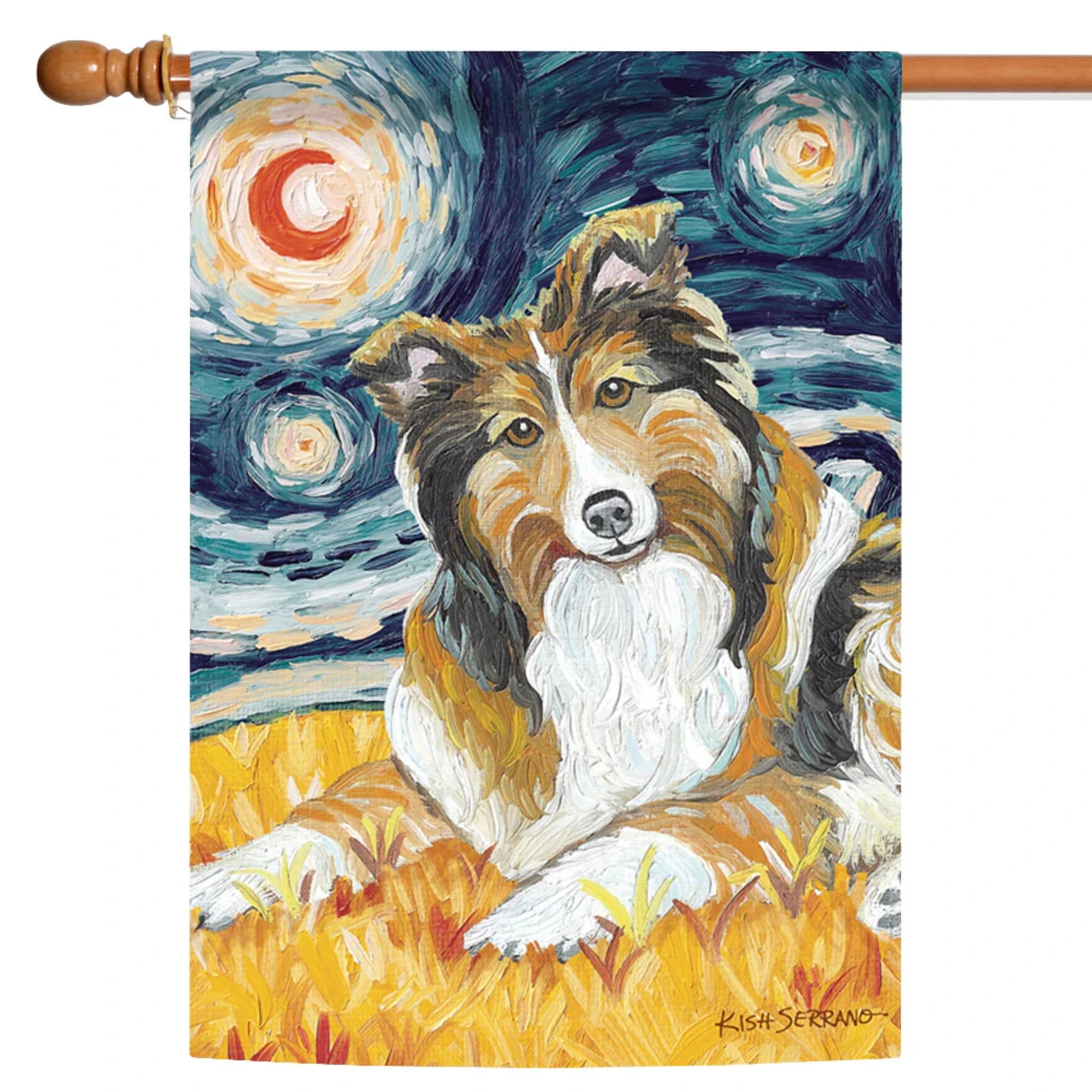 Van Growl Shetland Sheepdog Starry Night Outdoor House Flag 40" X 28" 1 Van Growl Shetland Sheepdog Starry Night Outdoor House Flag 40" X 28"
