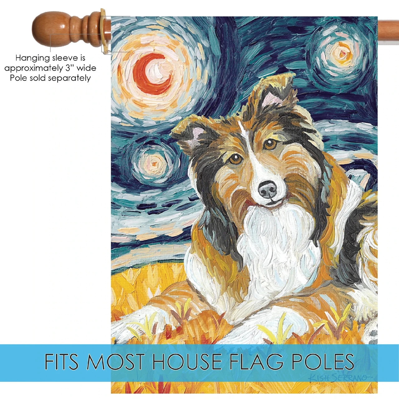 Van Growl Shetland Sheepdog Starry Night Outdoor House Flag 40" X 28" 5 Van Growl Shetland Sheepdog Starry Night Outdoor House Flag 40" X 28" - Image 5