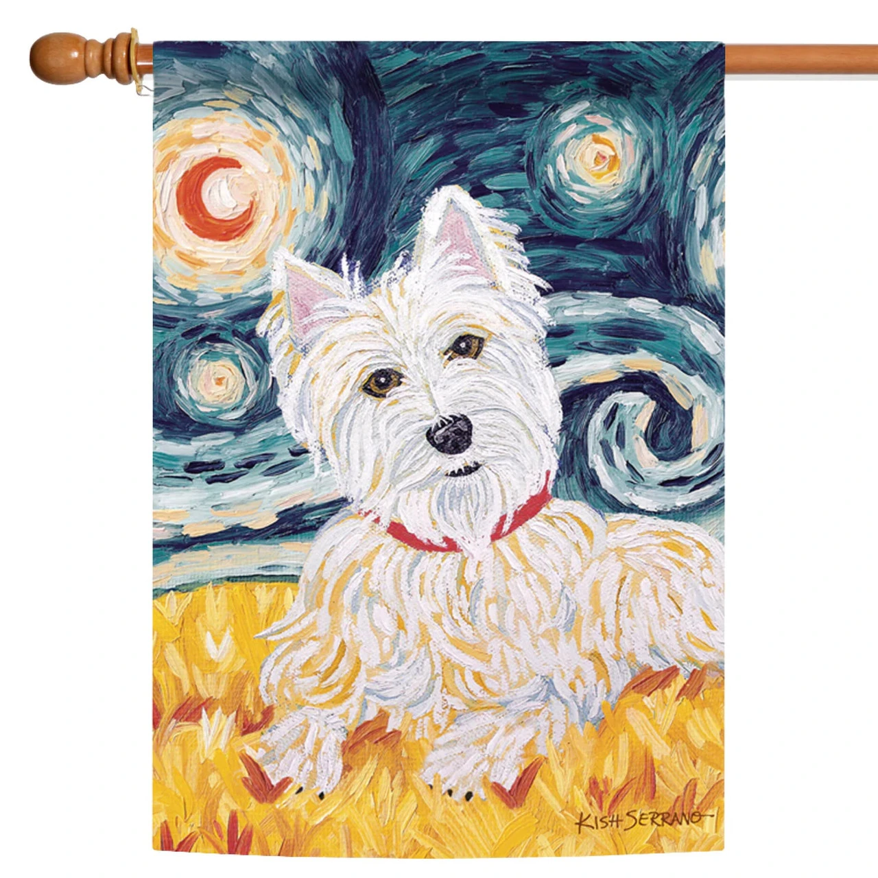 Van Growl Westie Starry Night Outdoor House Flag 40" X 28" 1 Van Growl Westie Starry Night Outdoor House Flag 40" X 28"