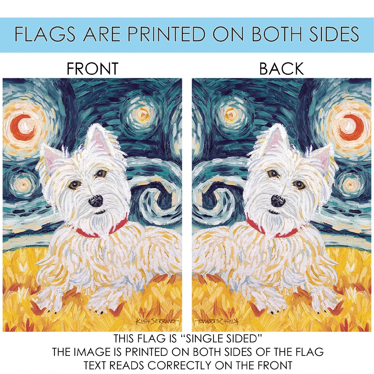 Van Growl Westie Starry Night Outdoor House Flag 40" X 28" 4 Van Growl Westie Starry Night Outdoor House Flag 40" X 28" - Image 4