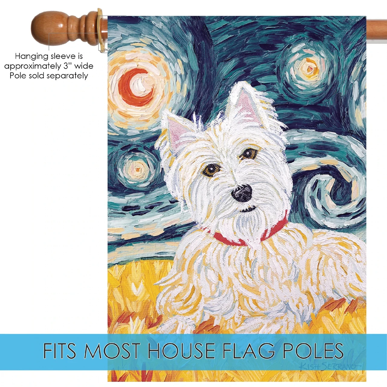 Van Growl Westie Starry Night Outdoor House Flag 40" X 28" 5 Van Growl Westie Starry Night Outdoor House Flag 40" X 28" - Image 5