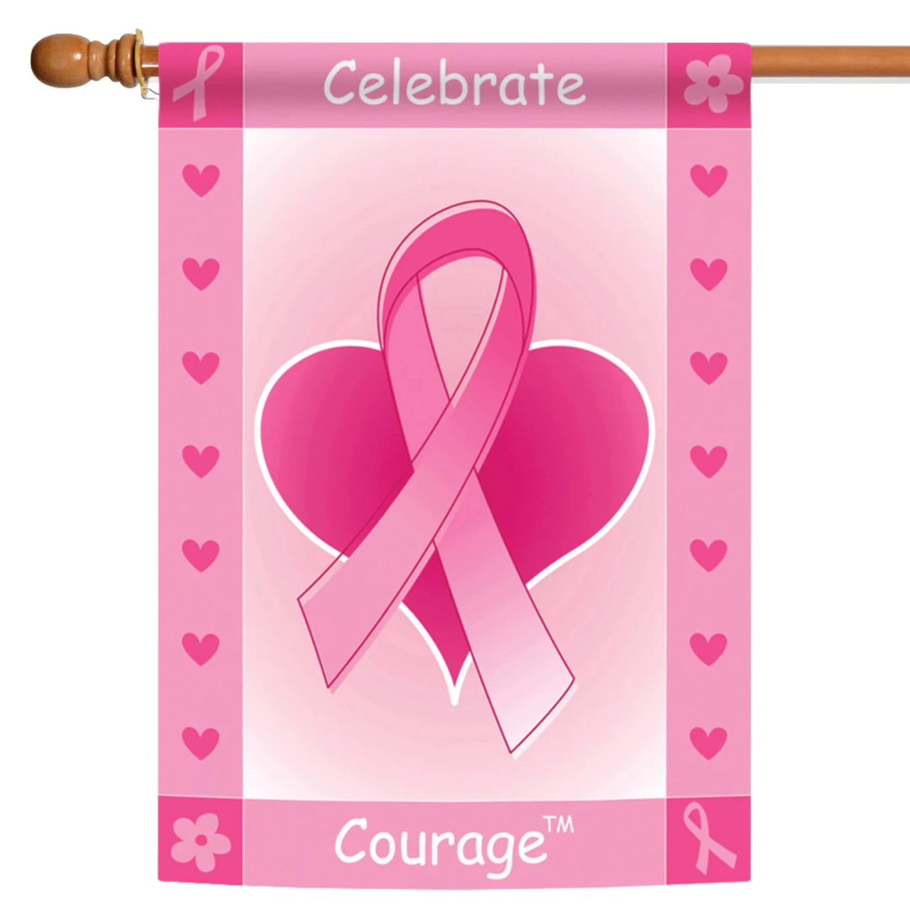 Heart And Ribbon 'Celebrate Courage' Outdoor House Flag 40" X 28" 1 Heart And Ribbon 'Celebrate Courage' Outdoor House Flag 40" X 28"