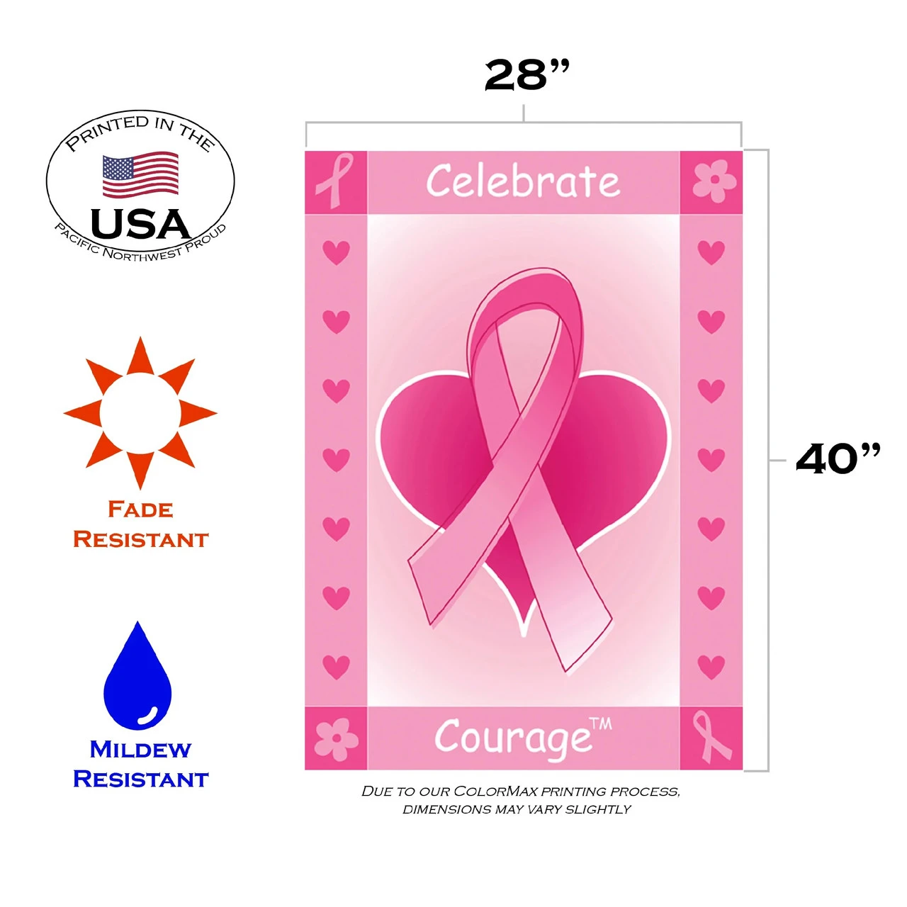 Heart And Ribbon 'Celebrate Courage' Outdoor House Flag 40" X 28" 3 Heart And Ribbon 'Celebrate Courage' Outdoor House Flag 40" X 28" - Image 3