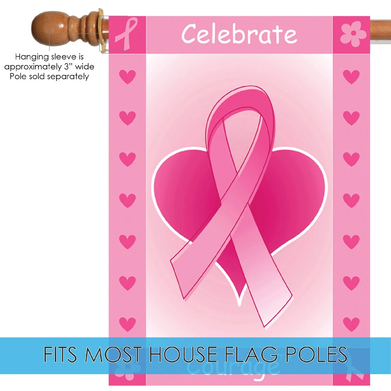 Heart And Ribbon 'Celebrate Courage' Outdoor House Flag 40" X 28" 5 Heart And Ribbon 'Celebrate Courage' Outdoor House Flag 40" X 28" - Image 5