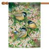 Sweet Chickadees And Flower Outdoor House Flag 40" X 28"