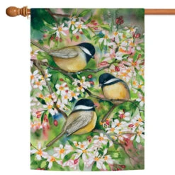 Sweet Chickadees And Flower Outdoor House Flag 40" X 28"