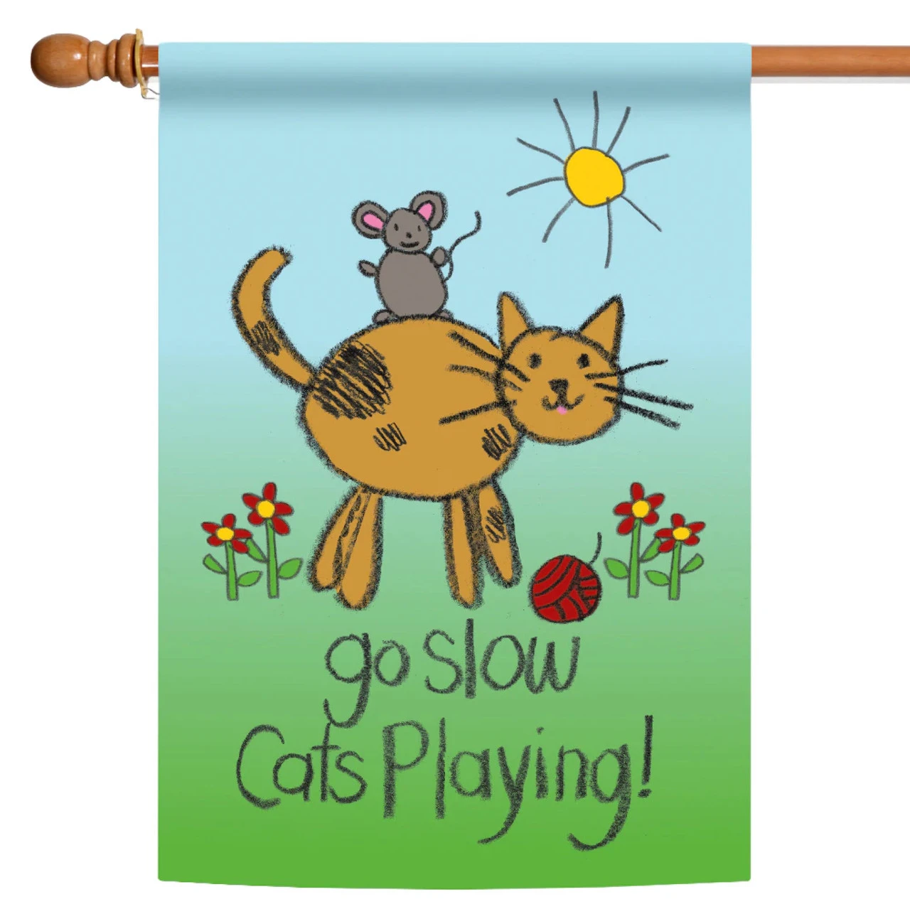 Cat And Mouse 'Go Slow Cats Playing' Outdoor House Flag 40" X 28" 1 Cat And Mouse 'Go Slow Cats Playing' Outdoor House Flag 40" X 28"