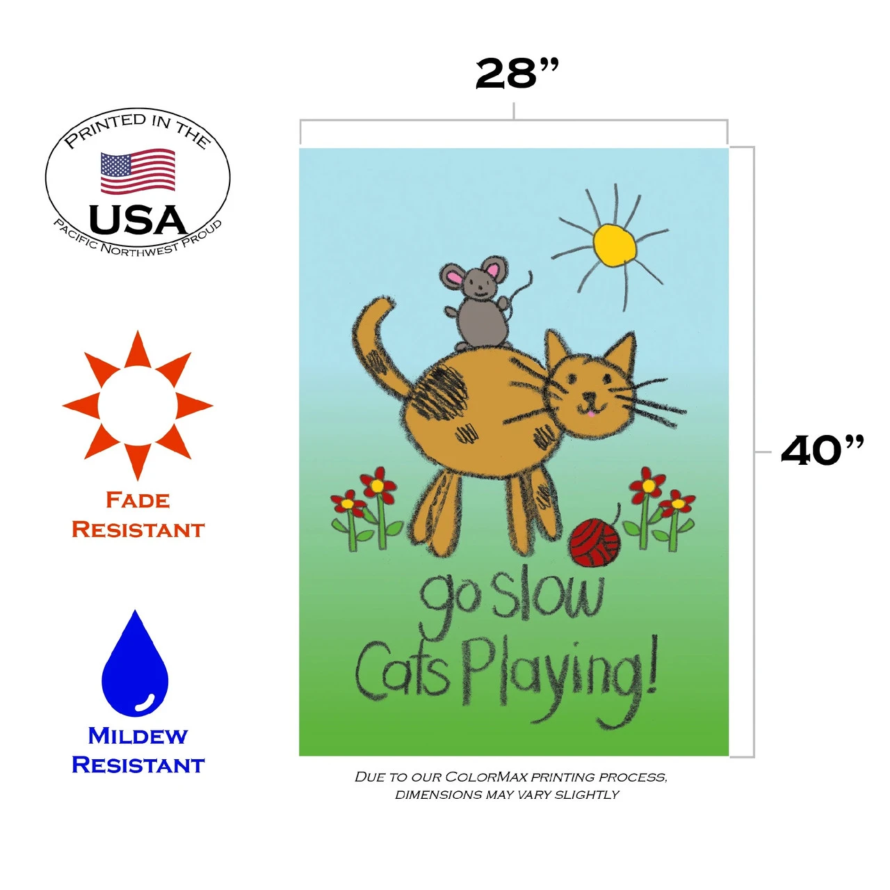 Cat And Mouse 'Go Slow Cats Playing' Outdoor House Flag 40" X 28" 3 Cat And Mouse 'Go Slow Cats Playing' Outdoor House Flag 40" X 28" - Image 3