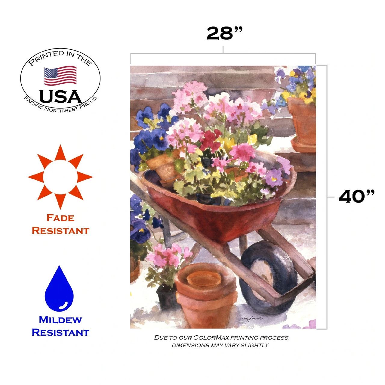 Wheelbarrow And Flowers Outdoor House Flag 40" X 28" 3 Wheelbarrow And Flowers Outdoor House Flag 40" X 28" - Image 3