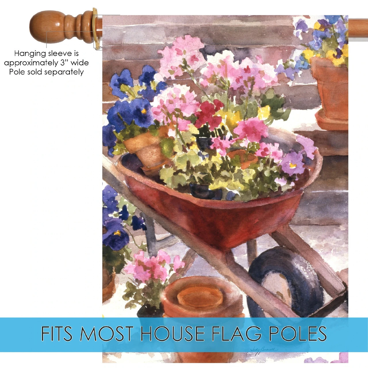 Wheelbarrow And Flowers Outdoor House Flag 40" X 28" 5 Wheelbarrow And Flowers Outdoor House Flag 40" X 28" - Image 5