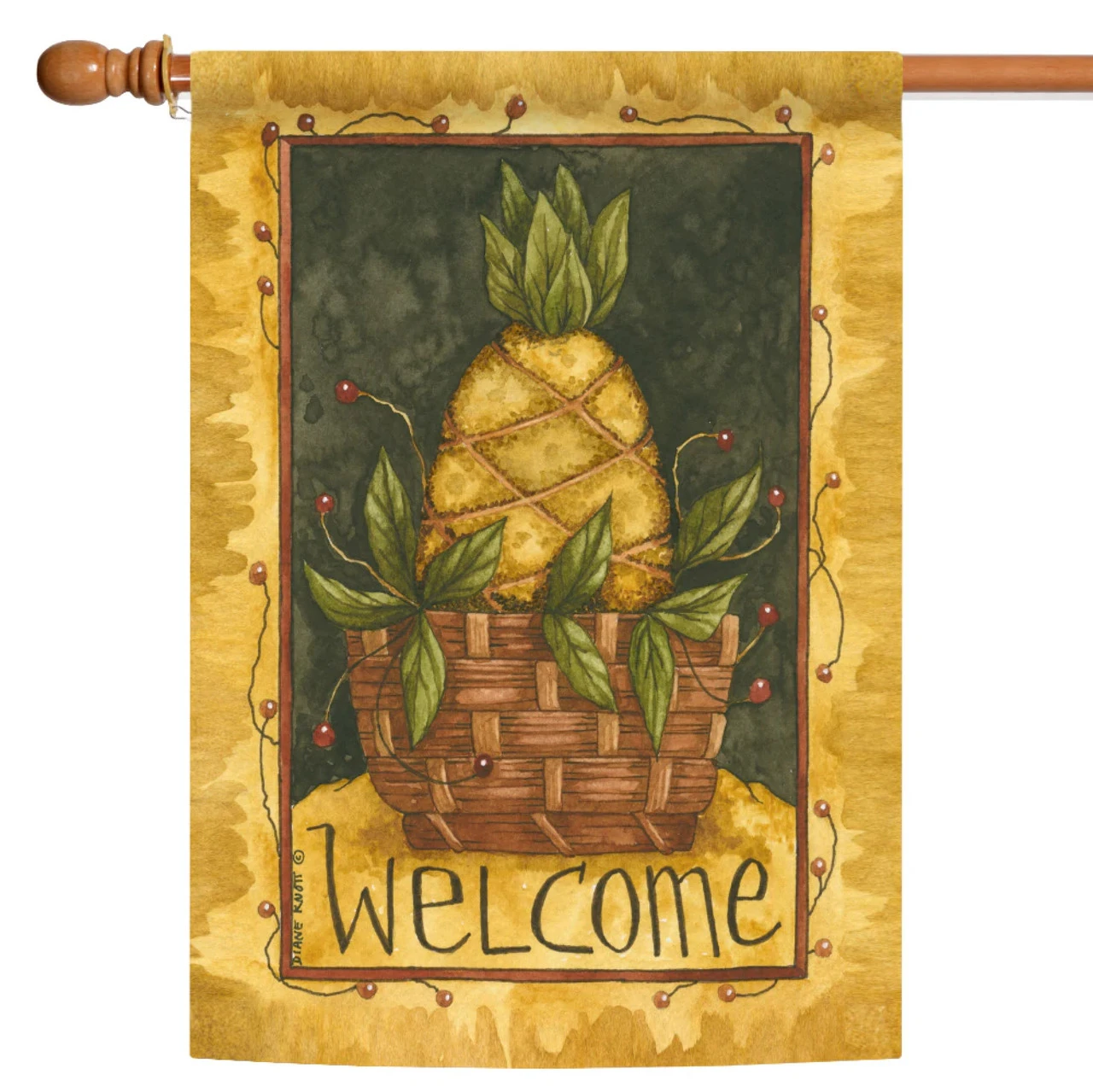 Pineapple Basket 'Welcome' Outdoor House Flag 40" X 28" 1 Pineapple Basket 'Welcome' Outdoor House Flag 40" X 28"