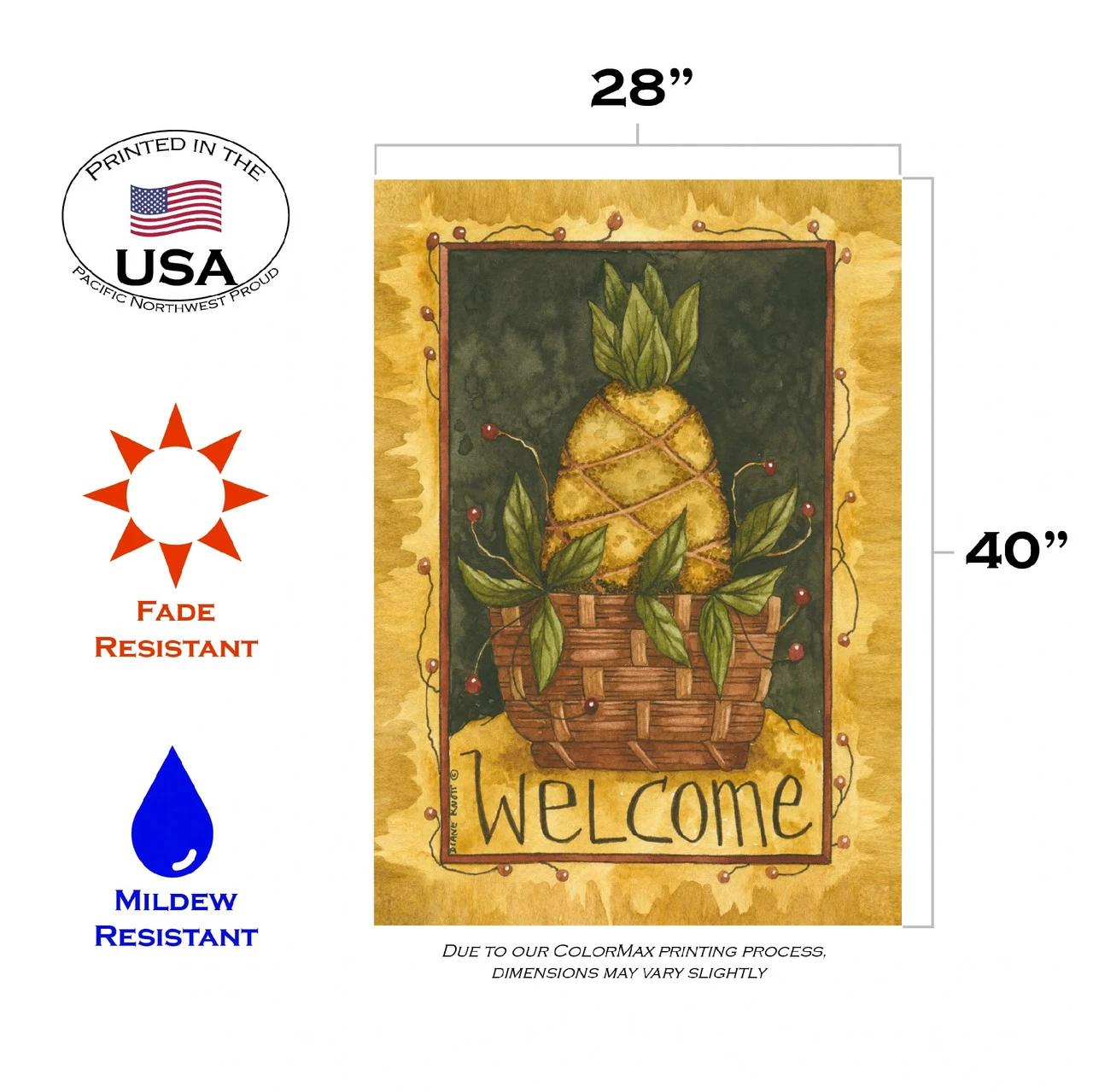 Pineapple Basket 'Welcome' Outdoor House Flag 40" X 28" 3 Pineapple Basket 'Welcome' Outdoor House Flag 40" X 28" - Image 3