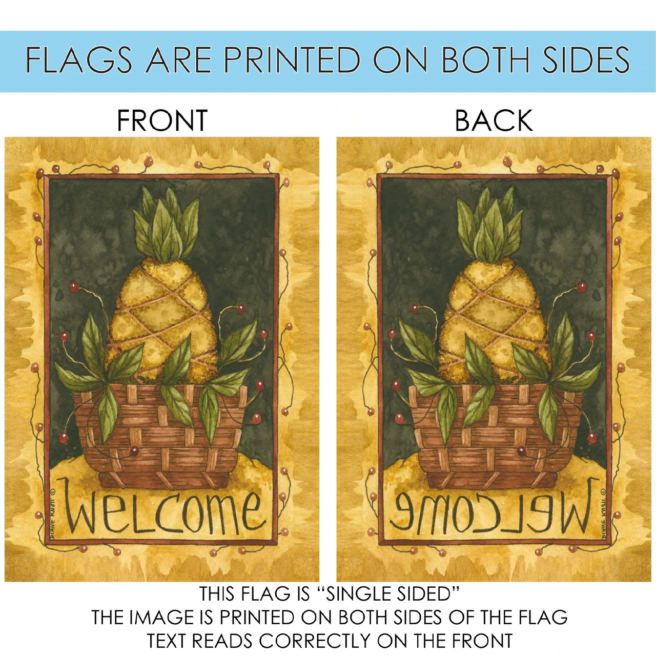 Pineapple Basket 'Welcome' Outdoor House Flag 40" X 28" 4 Pineapple Basket 'Welcome' Outdoor House Flag 40" X 28" - Image 4