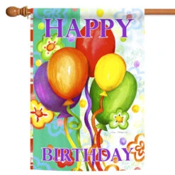 Colorful Balloons 'Happy Birthday' Outdoor House Flag 40" X 28"